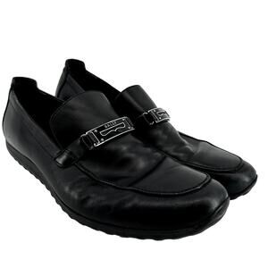 Bally Roquat Logo Plaque Loafers Slip On Almond Toe Classic Leather Black US 12